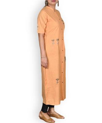 Mustard Cotton Linen Zardozi Work Kurta 4