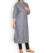 Blue Checks Cotton Embroidered Kurta