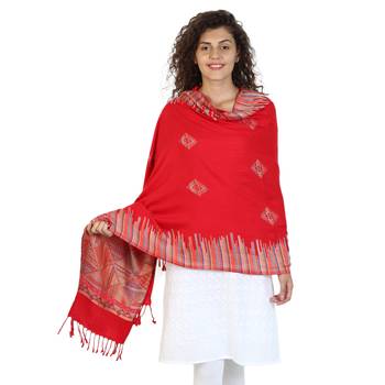 Red modal Woven Design Shawl 1