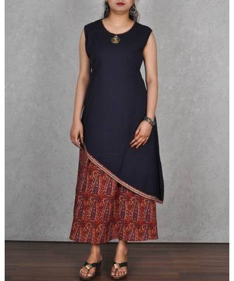 Blue Cotton & Art Silk Printed 2pc Dress 1