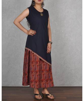 Blue Cotton & Art Silk Printed 2pc Dress 3