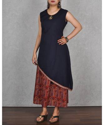Blue Cotton & Art Silk Printed 2pc Dress 4
