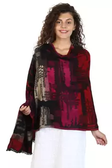 Black & Multicolor Viscose Rayon Woven Design Shawl