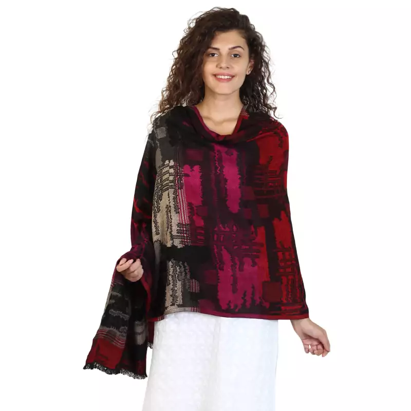 Black & Multicolor Viscose Rayon Woven Design Shawl