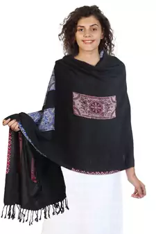Black & Multicolor modal Woven Design Shawl