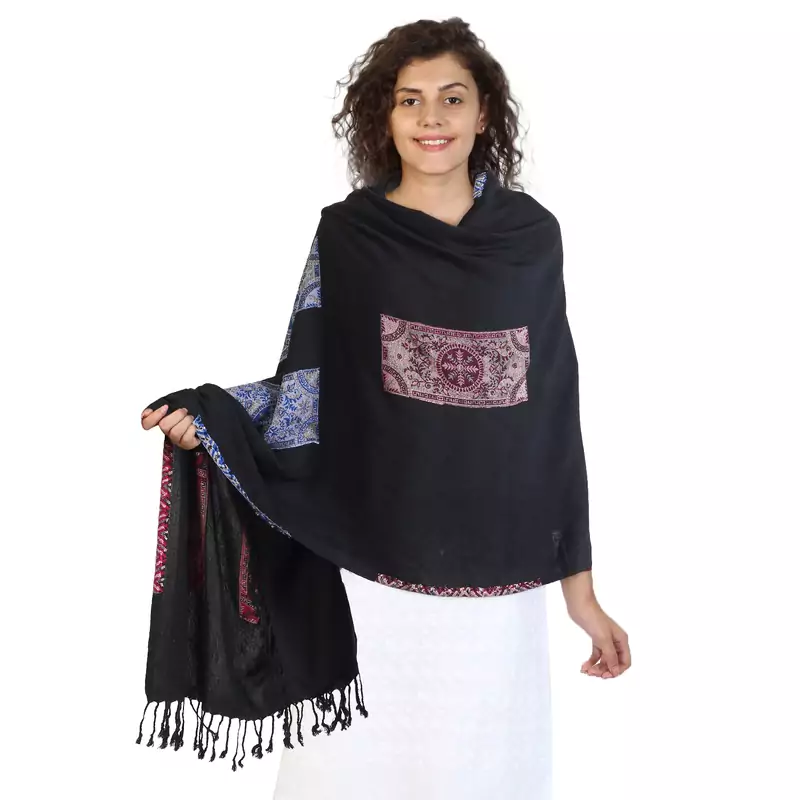 Black & Multicolor modal Woven Design Shawl