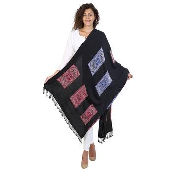 Black & Multicolor modal Woven Design Shawl 2