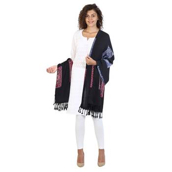Black & Multicolor modal Woven Design Shawl 3