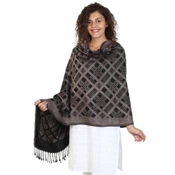 Black & Beige modal Woven Design Shawl 1