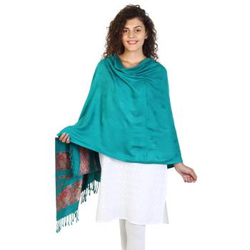 Dark Jade Green Viscose Rayon Woven Design Shawl 1