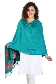Dark Jade Green Viscose Rayon Woven Design Shawl