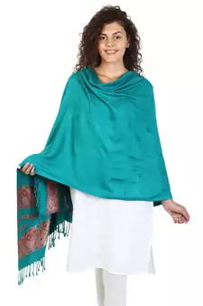 Dark Jade Green Viscose Rayon Woven Design Shawl