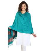 Dark Jade Green Viscose Rayon Woven Design Shawl