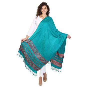 Dark Jade Green Viscose Rayon Woven Design Shawl 2