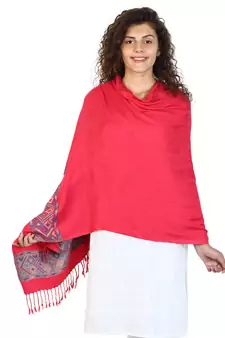 Dark Pink & Carrot Viscose Rayon Woven Design Shawl