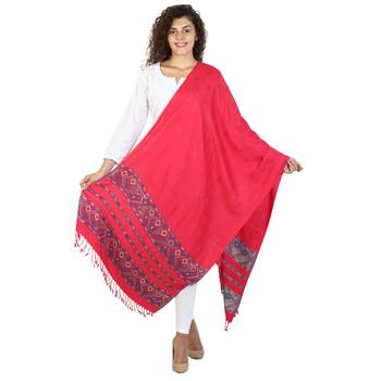 Dark Pink & Carrot Viscose Rayon Woven Design Shawl 2