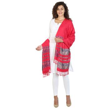 Dark Pink & Carrot Viscose Rayon Woven Design Shawl 3