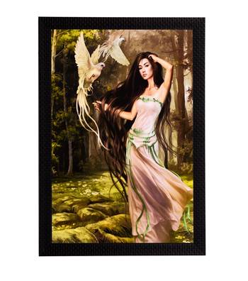 Woman & Bird Satin Matt Texture UV Art Painting 1