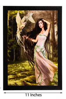 Woman & Bird Satin Matt Texture UV Art Painting
