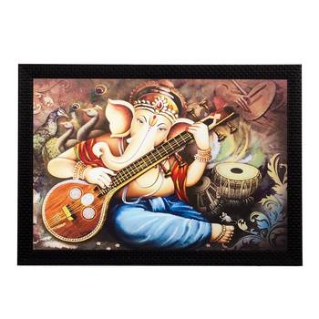 Lord Ganesha Playing Musical Instrument Matt Textured UV Art Painting 3