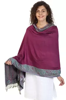 Turquoise & Fuschia Viscose Rayon Woven Design Shawl