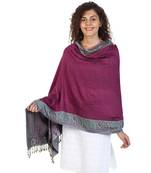 Turquoise & Fuschia Viscose Rayon Woven Design Shawl