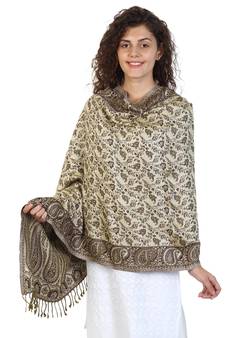 Dark Navy & Beige Viscose Rayon Reversible Woven Design Shawl