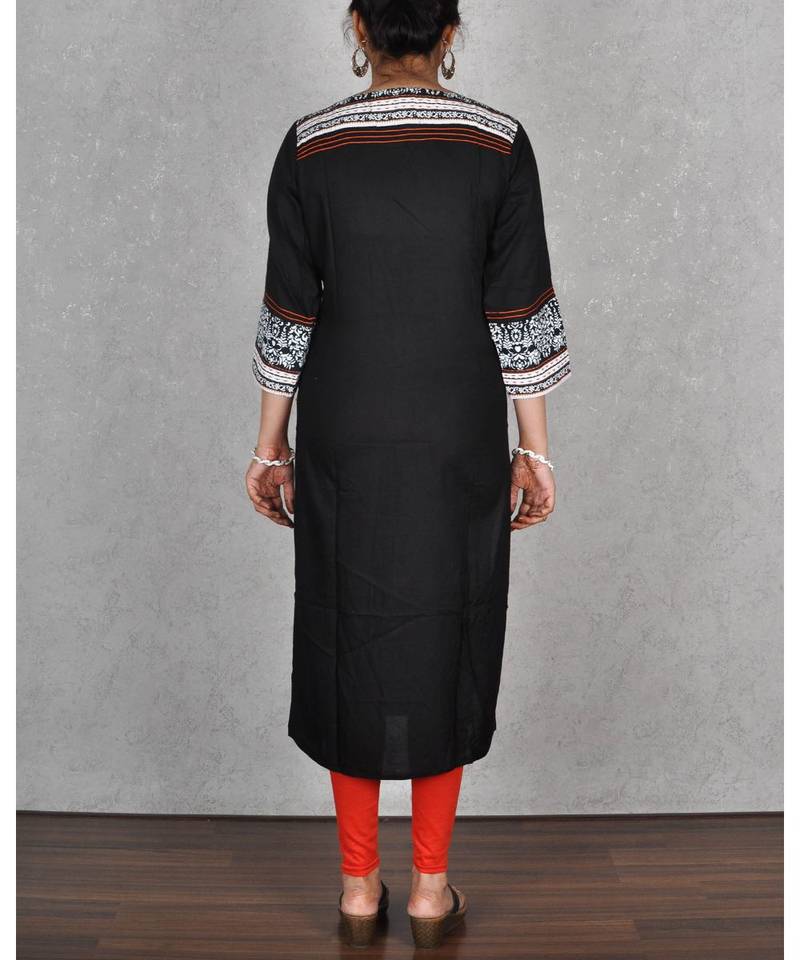 Black Rayon Printed Kurta