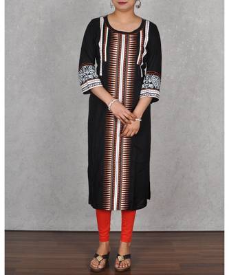 Black Rayon Printed Kurta 1