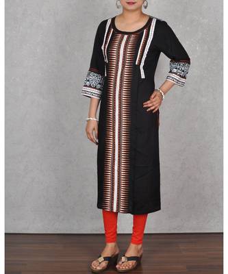 Black Rayon Printed Kurta 3