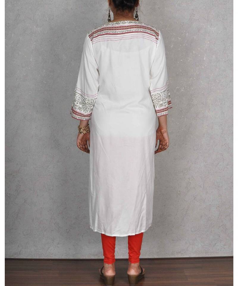 White Cotton Printed Kurta