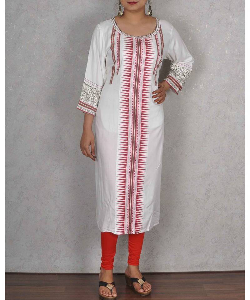 White Cotton Printed Kurta