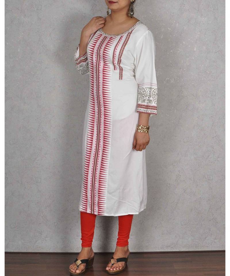 White Cotton Printed Kurta
