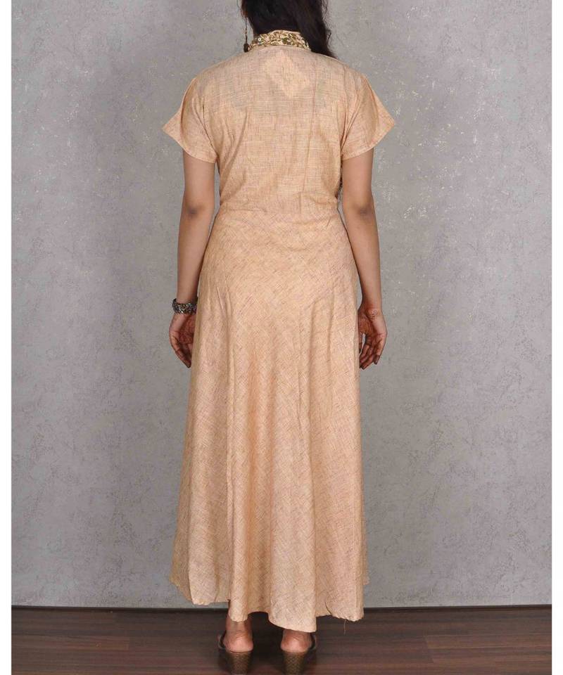 Peachish Beige Linen Cotton Dress
