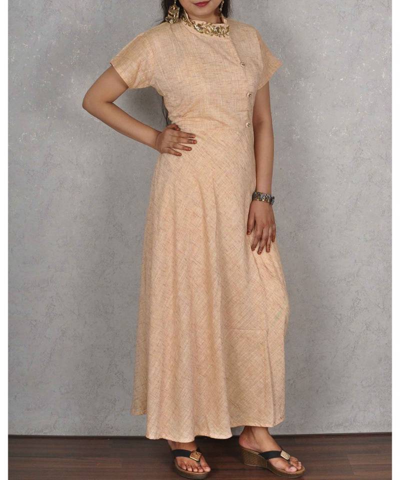 Peachish Beige Linen Cotton Dress