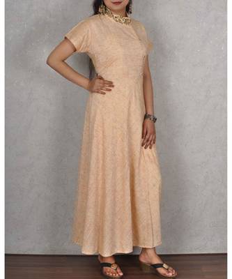 Peachish Beige Linen Cotton Dress 1