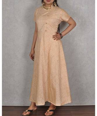 Peachish Beige Linen Cotton Dress 4