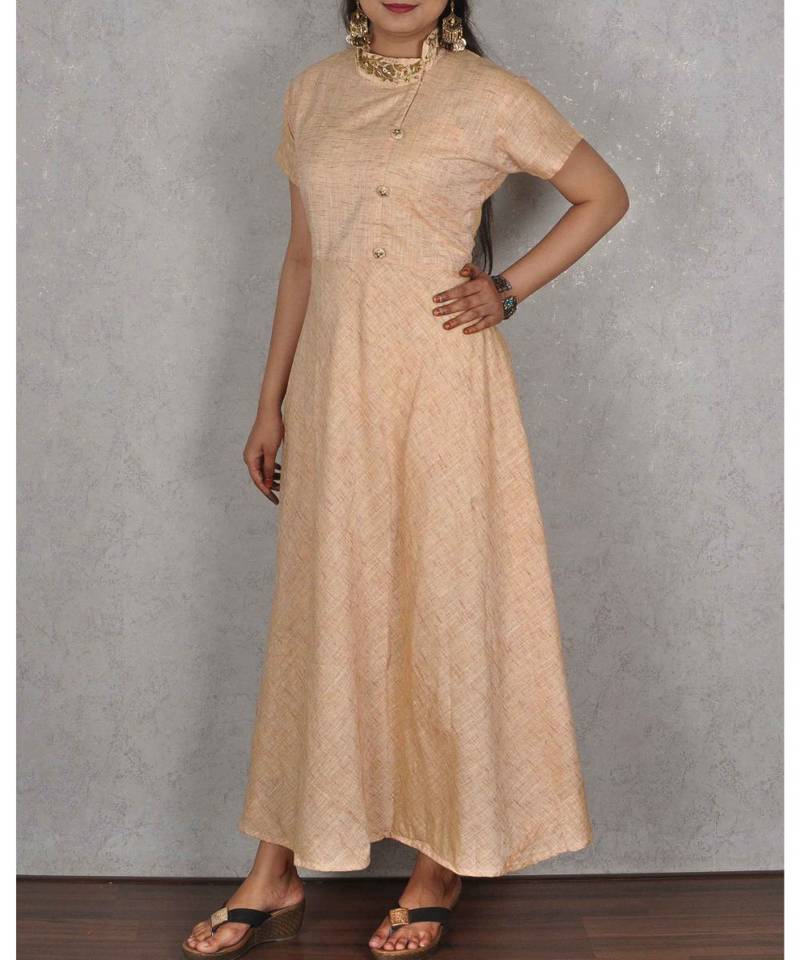 Peachish Beige Linen Cotton Dress