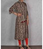 Dusty Beige & Black Cotton Printed Kurta