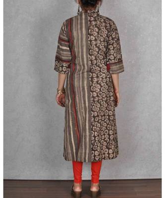 Dusty Beige & Black Cotton Printed Kurta 2