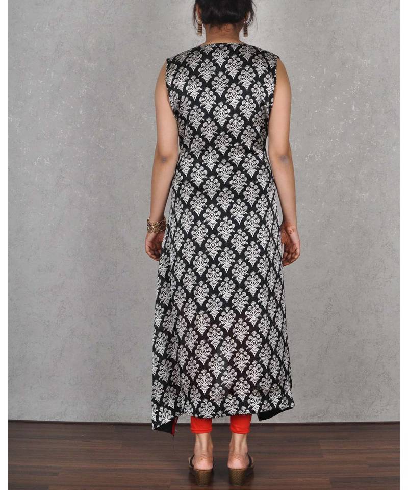 Black & Red Georgette Embroidered Dress