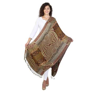 Brown & Multicolor Viscose Rayon Geometric Woven Design Shawl 3