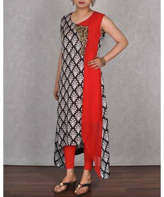 Black & Red Georgette Embroidered Dress 4