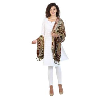 Brown & Multicolor Viscose Rayon Geometric Woven Design Shawl 4