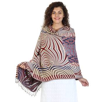 Navy & Multicolor Viscose Rayon Geometric Woven Design Shawl 2