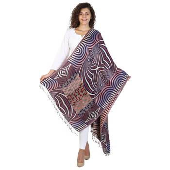 Navy & Multicolor Viscose Rayon Geometric Woven Design Shawl 3