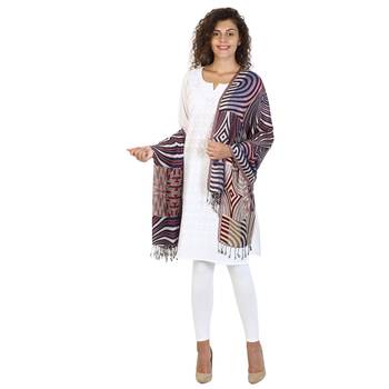 Navy & Multicolor Viscose Rayon Geometric Woven Design Shawl 4