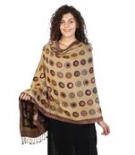 Navy & Beige & Multicolor Viscose Rayon Dots Woven Design Shawl