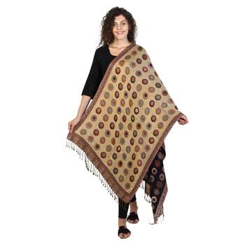 Navy & Beige & Multicolor Viscose Rayon Dots Woven Design Shawl 3