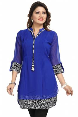 Blue plain georgette kurtas-and-kurtis 1